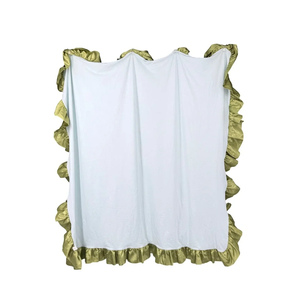 Matilda Jane Floral Baby Blanket Blue Green Ruffle Satin Trim 56x56